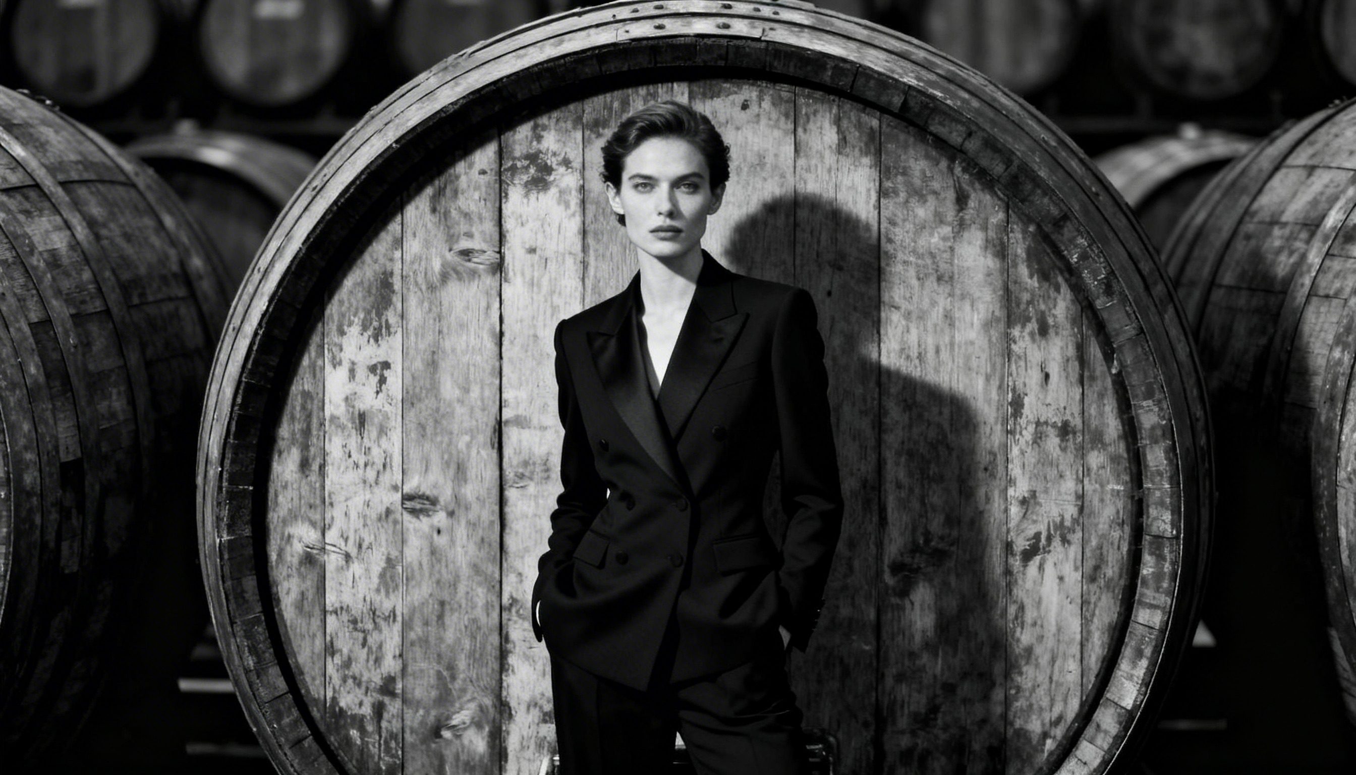 Classic monochrome photograph of whisky barrel showcasing elegant lowland tradition